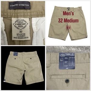 Mens St. John’s Bay 32 Medium Chino Khakis Shorts Khaki Flat Front Twill Stretch